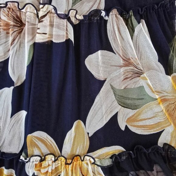 Kate & Lily Women's Maxi Dress Size 4 Navy Blue Long Sleeves Floral Sheer Lined - Picture 2 of 14